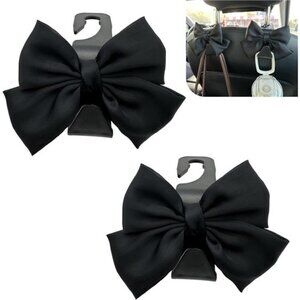 2PCS Black Bow Car Seat Headrest Hooks, Car Purse Hook for Car